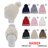 Winter Cable Knitted Cuffed Hat Lady Love Beanies Skull Lining W/Pom AA3029