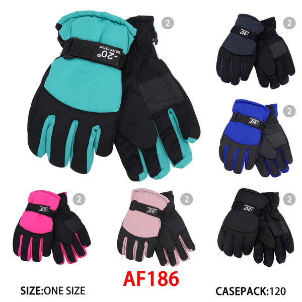 Wholesale Kids Children Unisex Waterproof Ski Gloves W/Velcro Strap AF186K