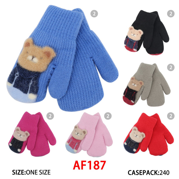 Girls Boys Kids Children Knit Cute Bear Winter Warm Cozy Mittens Gloves AF187