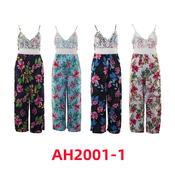 NYC Wholesale Fashion Jumpsuits Vintage Jumper Flower Prints Lace Top Sundresses, AH2001