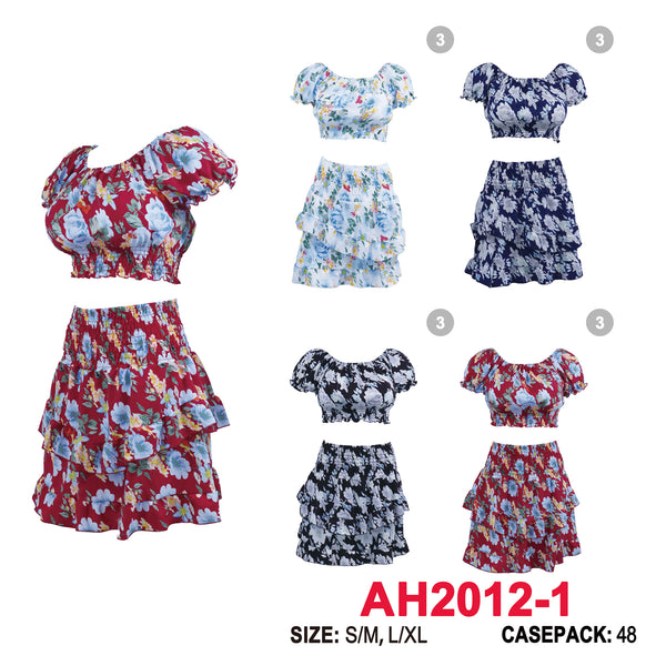 NYC Wholesale Fashion Top And Skirt 2 Piece Set Flower Print Skirts AH2012