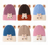 Girls Boys Kids Children Soft Warm Cute Bear Patch Cuffed Winter Knit Hats Caps W/Bear Ears H426