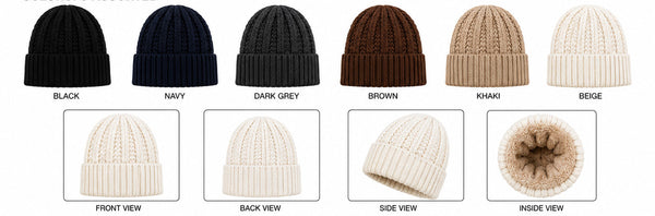 Wholesale Classic Cable Knit Cuffed Beanie Winter Warm Hats W/Thick Fur Lining H648