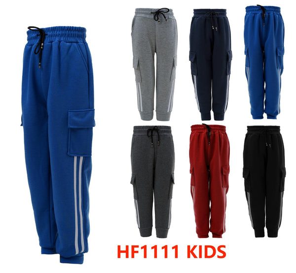 Kids Children Boys Girls Winter Warm Pants Lining Joggers Solid Color W/Stripe HF1111