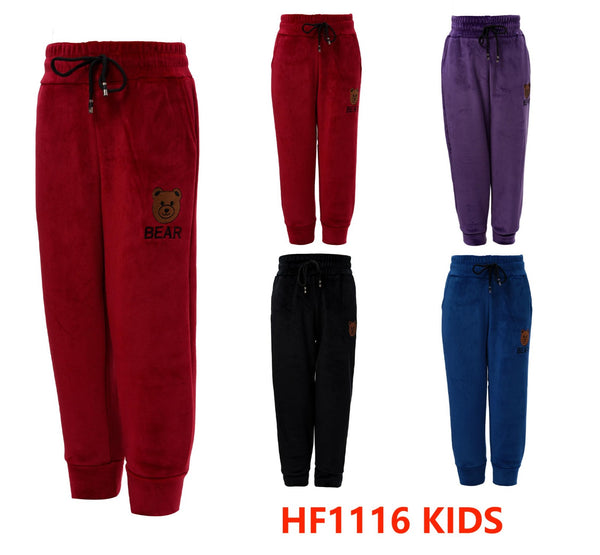 Kids Children Boys Girls Winter Warm Cozy Pants Lining Joggers Solid Color HF1116