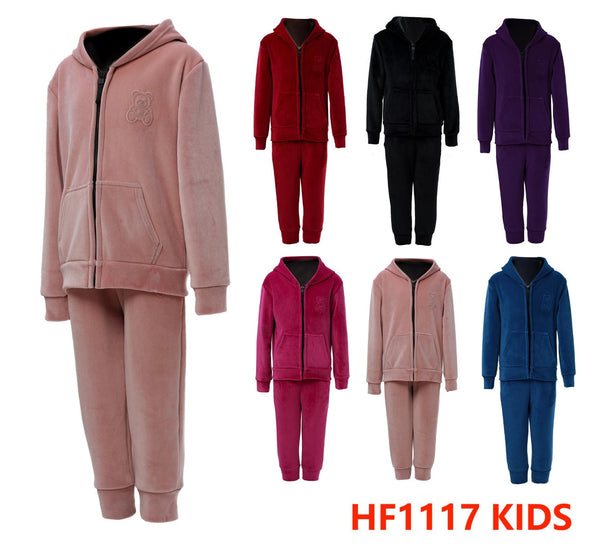 Kids Children Girls Boys Winter Warm Pants Lining Joggers Leggings And Zipper Jacket Bear W/Hoody HF1117