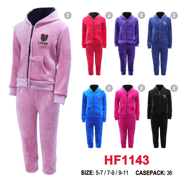 Kids Children Girls Winter Warm Pants Lining Joggers Leggings And Zipper Love Jacket W/Hoody HF1143