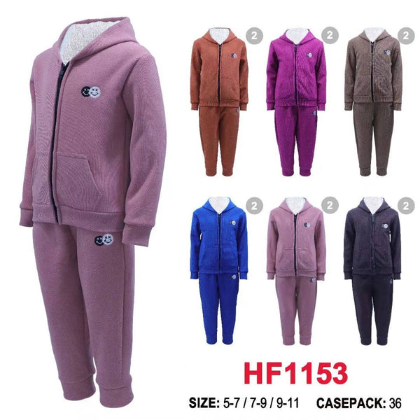 Kids Children Girls Boys Winter Warm Pants Lining Leggings Joggers And Zipper Jacket W/Hoody HF1153