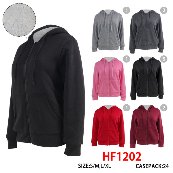 Women Girl Winter Warm Cozy Fur Lining Outfit Jacket Full Zipper Sweater Hoody HF1202