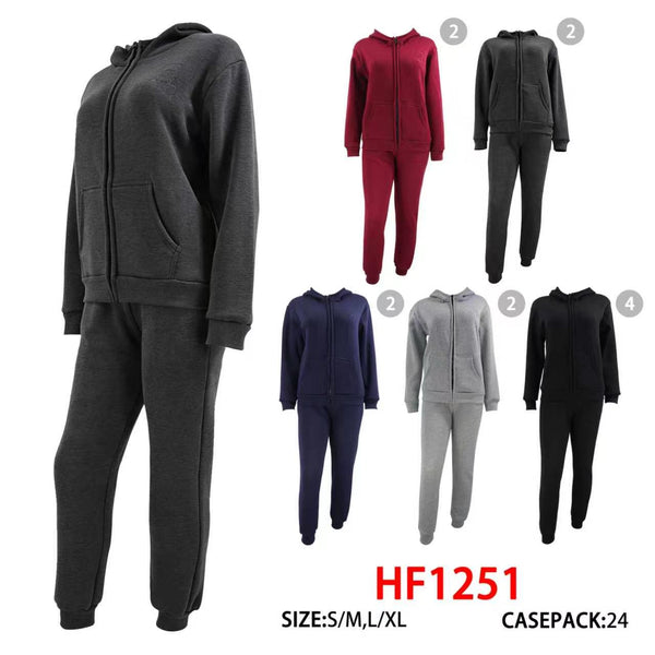 12 Sets Winter Warm Cozy Lining Outfit Gym Legging Pants Joggers And Hoodie Jacket Top Set HF1251