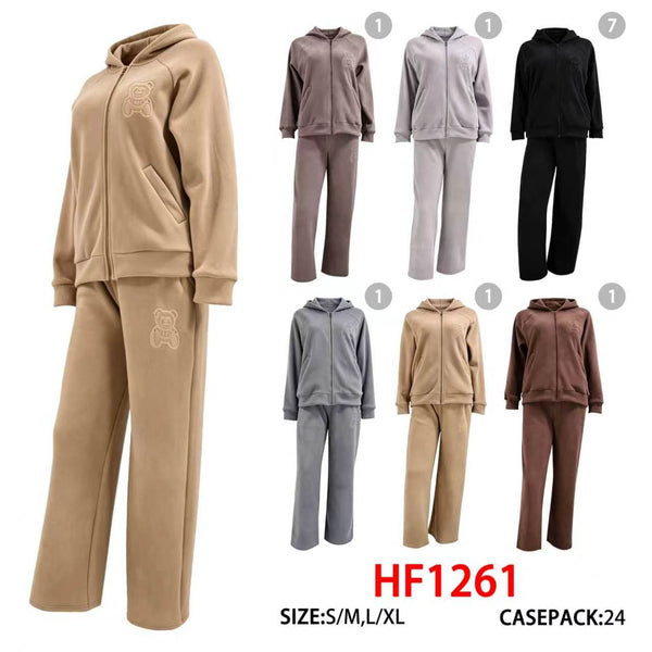 12 Sets Winter Warm Cozy Lining Outfit Gym Legging Pants Joggers And Hoodie Jacket Top Set HF1261