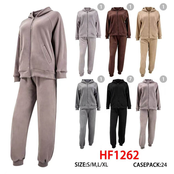 12 Sets Winter Warm Cozy Lining Outfit Gym Legging Pants Joggers And Hoodie Jacket Top Set HF1262