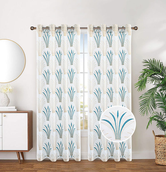 Organza Sheer Embroidered Grommet Top Window Curtain Panel, 81055