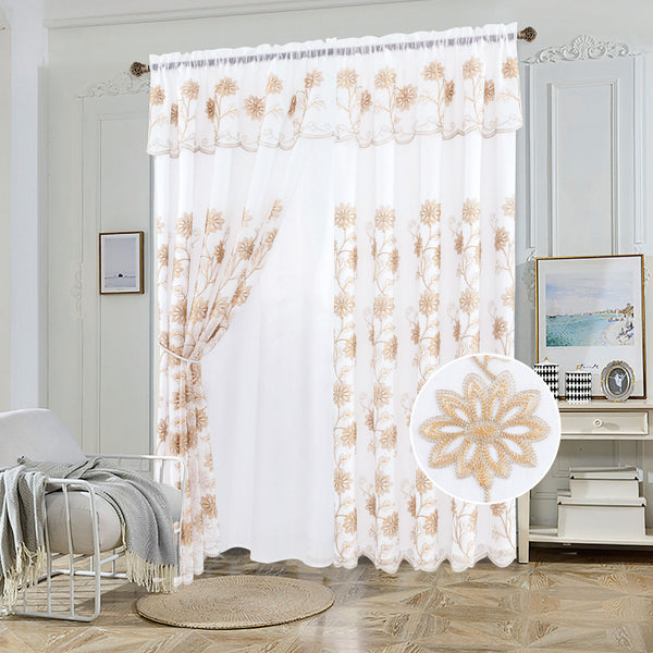 Sheer Voile 2 Layers Rod Pocket Window Curtain Panel, 81061