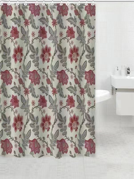 Floral Microfiber Fabric Shower Bath Curtain, 83002