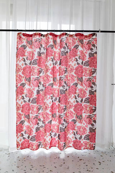 Fabric Floral Shower Bath Curtain with 12 Rollerball Shower Curtain Rings Rustproof Metal Hooks, 83006