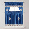 Semi-Sheer Rod Pocket Embroidery Kitchen Curtain 3 Pieces & Swag Valance 2 Tiers Set, 85001