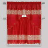 Semi-Sheer Rod Pocket Embroidery Kitchen Curtain 3 Pieces & Swag Valance 2 Tiers Set, 85003