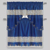 Semi-Sheer Rod Pocket Embroidery Kitchen Curtain 3 Pieces & Swag Valance 2 Tiers Set, 85003