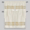 Semi-Sheer Rod Pocket Embroidery Kitchen Curtain 3 Pieces & Swag Valance 2 Tiers Set, 85003