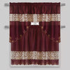 Semi-Sheer Rod Pocket Embroidery Kitchen Curtain 3 Pieces & Swag Valance 2 Tiers Set, 85003