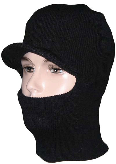 Wholesale Knit Ski Face Balaclava Mask One-hole w/visor Black Only 8352 - OPT FASHION WHOLESALE