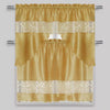 Semi-Sheer Rod Pocket Embroidery Kitchen Curtain 3 Pieces & Swag Valance 2 Tiers Set, 85003