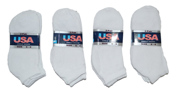 Wholesale 12 Pairs Children Kids Ankle Solid White Sports Socks Low Cut Size 6-8 New 2418A - OPT FASHION WHOLESALE