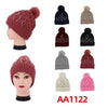 Women Winter Cable Knitted Hat Beanies Fur Lining Stone W/Pom AA1122