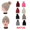 Women Winter Cable Knitted Hat Beanies Fur Lining Stone W/Pom AA1123