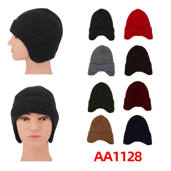 Men Winter Knitted Hat Beanies Fur Lining W/ Ear Cover AA1128