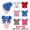Kids Boys Girls Children Cute Bear Winter Warm Hats Caps With Two Poms AA1136