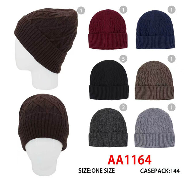 Winter Cable Knitted Cuffed Warm Hat Beanies Skull Cap Lining AA1164