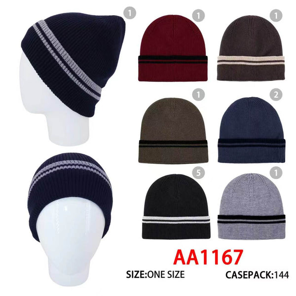 Winter Knitted Long Cuffed Stripe Beanies Warm Hat Skull Cap AA1167