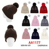 Winter Cable Knitted Soft Cuffed Hat Lady Rhinestone Beanies Skull Lining W/Pom AA1177