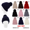 Winter Cable Knitted Cuffed Hat Beanies Pom Skull Cap W/ Lining AA1181