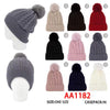 Winter Cable Knitted Cuffed Hat Beanies Pom Skull Cap W/ Lining AA1182