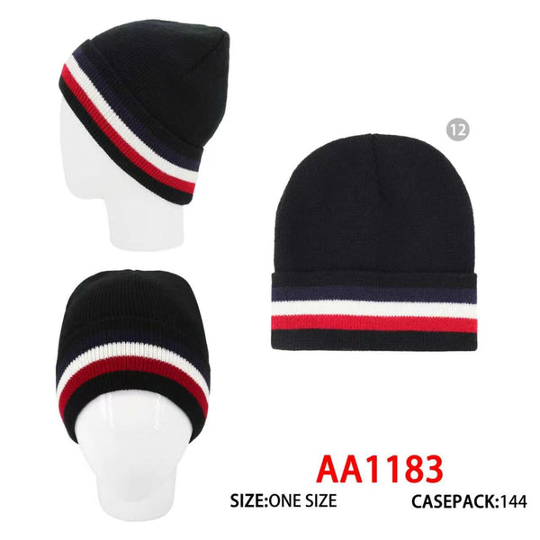 Winter Knitted Long Cuffed Stripe Beanies Warm Hat Skull Cap AA1183