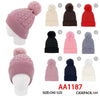 Winter Cable Knitted Cuffed Hat Beanies Pom Skull Cap W/ Lining AA1187
