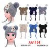 Kids Boys Girls Children Cute Bear Winter Warm Hats Caps Lining W/Earflap Two Poms AA1193