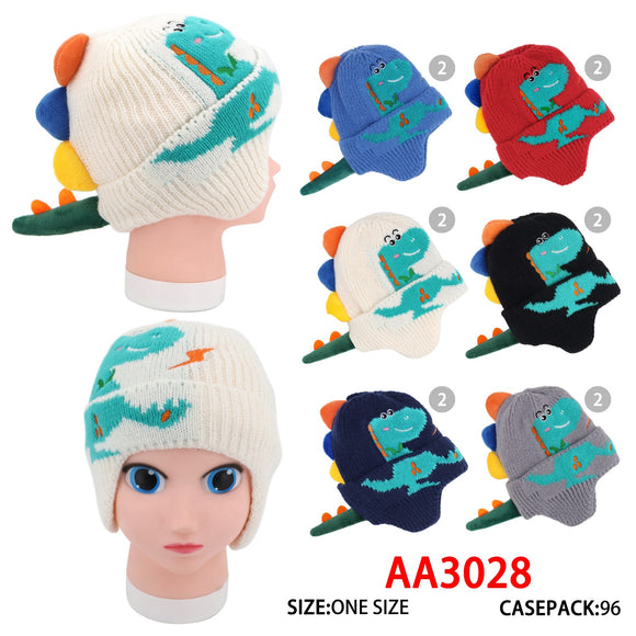 Kids Boys Girls Children Cute Dino Winter Warm Hats With Earflap AA3028