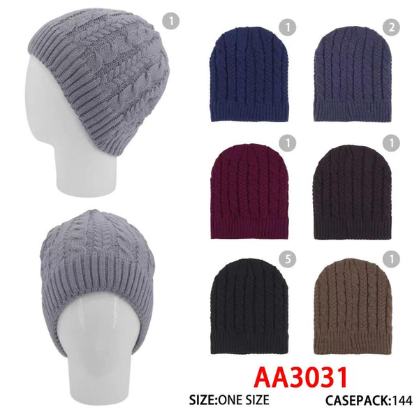 Winter Cable Knitted Pull On Warm Hat Beanies Skull Cap AA3031