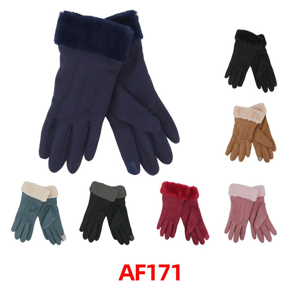 Women Touchscreen Winter Gloves W/Fur Trimming AF171