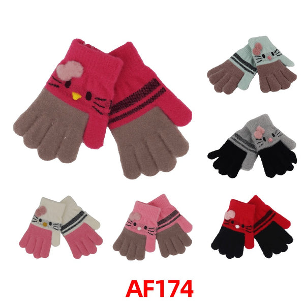 Girls Kids Children Knit Multi Color Cat Gloves AF174