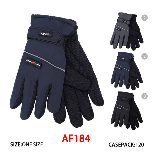 Men Waterproof Ski Gripper Palm Gloves With Velcro Strap AF184