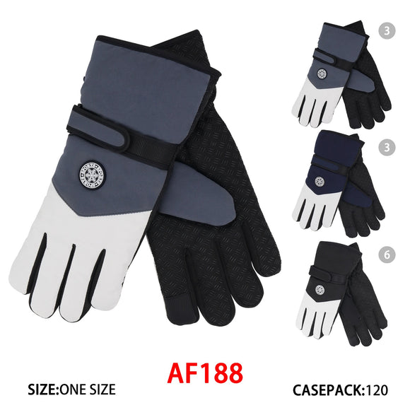 Touch Screen Compatible Men Waterproof Ski Gripper Palm Gloves With Velcro Strap AF188
