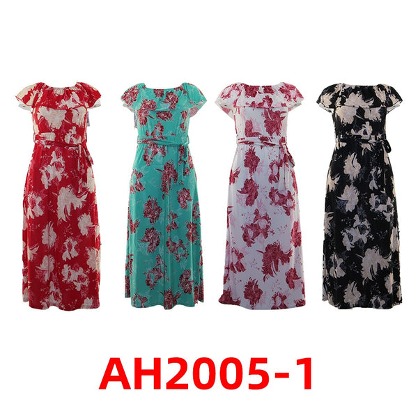 NYC Wholesale Fashion Breathable Floral Print Long Maxi Summer Dresses Sundresses, AH2005