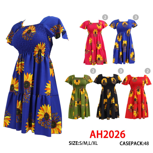 NYC Wholesale Fashion Knee Length Floral Print Breathable Summer Dresses Sundresses, AH2026