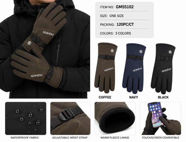 Men Warm Fleece Insulation Waterproof Outdoor Ski Gloves Adjustable Wrist Strap Touchscreen Compatible GM55102