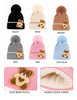 Kids Boys Girls Soft Warm Cute Bear Patch Winter Hats Caps Fleece Lining W/Pom H412